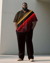 Men's Plus Size Yellow Red Color Block Line Geometric Printing Short Sleeve Shirt Trousers Suit