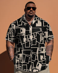 Big Guy's Simple Geometric Pattern Short Sleeve Shirt Shorts Set