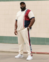 Big Boy Daily Casual Simple Color-matching Polo English Round Neck Short-sleeved T-shirt Striped Trousers