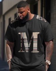 Men's Large Color-Blocked Plaid Street Hip-Hop Casual Two-Piece Set