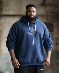 Big & Tall Men's Street Fashion Faith Cross Print Hoodie Suit