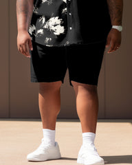 Men's Plus Size Retro Floral Chain Short Sleeve Shirt Shorts Set