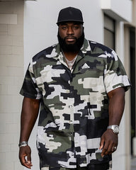 Big Men's Outdoor Camouflage Short Sleeve Shirt Shorts Suit