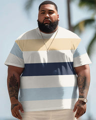 Men's Big & Tall Hawaiian Simple Stripe Print T-Shirt Shorts Set