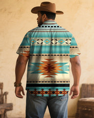 Men's Plus Size Western Denim Floral Print Short Sleeve Shirt