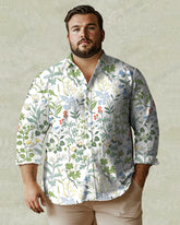 Fashion Romantic Garden Floral Print Long Sleeve Lapel Shirt Men's Plus Size
