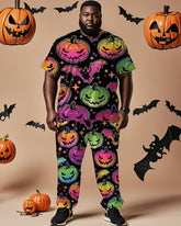 Halloween Pumpkin Casual Short-sleeved T-shirt Big Men's Set