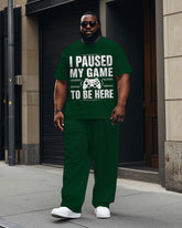 Men's Casual Funny Game Theme Saying Printed Short Sleeve T-shirt Pants 2-Piece Set