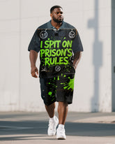 Men's Big and Tall Ink Splash PRISON Letter Design Short-Sleeve Polo Shirt & Shorts Set