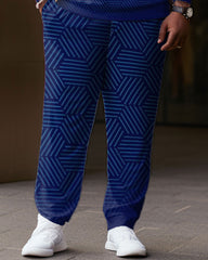 Men's Large Size Geometric Zipper Polo Shirt and Pants Two-piece Set