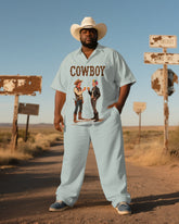 Big Guy's Western Theme Cowboy Cartoon Style Simple Short-Sleeve Shirt Pants Sets