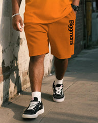 Big & Tall Men's Yellow Orange Gradient Alphabet Print Vest Shorts Suit