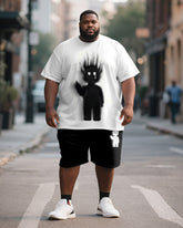 Big & Tall Men's Black And White Fun Graffiti Print Round Neck Short Sleeve T-Shirt Shorts Suit