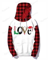 Couple Matching Plus Size Christmas Love Plaid Hoodie Sweatpants Set