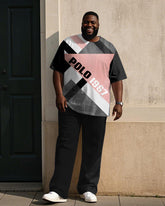 Men's Plus Size Gray Pink Black Simple POLO1967 Geometric Print T-shirt Trousers Suit
