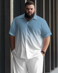 Gradient Printed Large Men's Short Sleeved Shirt Set