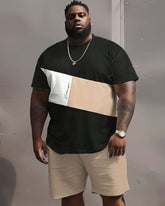 Men's Big and Tall Casual Simple Color Block Printed T-shirt Shorts Set