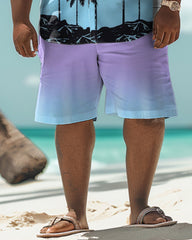 Big Men's Hawaiian Gradient Floral Print Shirt Shorts Set
