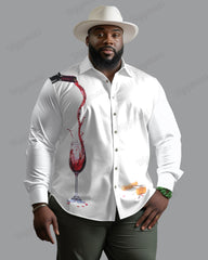 Delicious Red Wine Pattern Long Sleeve Lapel Shirt Men's Plus Size