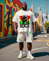Men's Plus Size June Festival Creative Black's Life Is Also Named Word Freedom Day Fist Printed T-shirt Shorts Suit