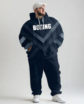 Men's Daily Casual Blue Stripe Boxing Letter Print Big and Tall Hoodie Set