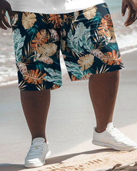 Men's Big & Tall Hawaiian Floral Patchwork Printed Vest Shorts Set