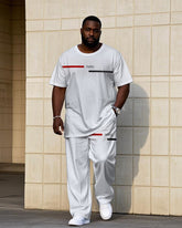 Men's Big & Tall Casual White Chest Printed Short-sleeved T-shirt Trousers Set