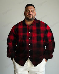 Classic Check Gradient Long Sleeve Lapel Shirt Men's Plus Size