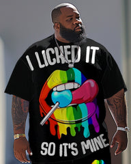 Men's Large Casual Colorful Lip Print T-Shirt Pants Suit