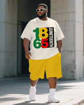 Big Men's Casual 1865 Juneteenth Theme 2-Piece Outdoor Short Sleeve T-Shirt & Shorts Suit