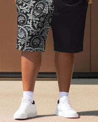 Big Men Casual Vacation Retro Pattern Short Sleeve Shirt Shorts Set