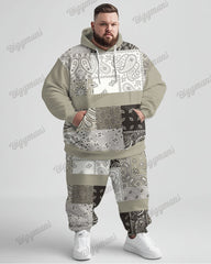 Men's Street Fashion Versatile Simple Paisley Patching Printed Plus Size Hoodie Set
