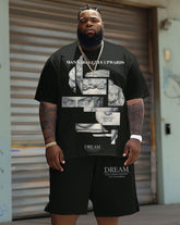 Men's Plus Size Casual Vintage Art David Like Alphabet Print T-Shirt Shorts Suit