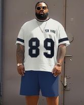 Men's Plus Size Street Casual New York Digital Print T-Shirt Shorts Suit