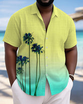 Men's Plus Size Hawaiian Gradient Coconut Tree Print Short Sleeve Slub Shirt