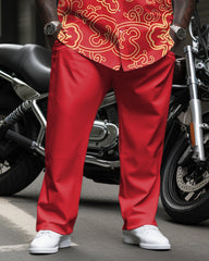 Big Guy’s Vintage Court Pattern Long Sleeve Lapel Shirt 2-piece Set