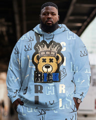 Big Guy’s Casual Hip Hop Crown Bear Hoodie Tracksuit Two Piece Set