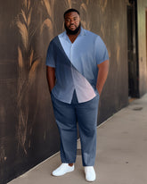 Blue Gradient Plus Size Short Sleeve Walking Set