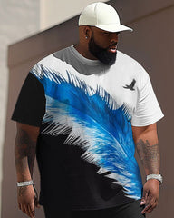 Men's Big and Tall Casual Feather Print Short Sleeve Trousers Set