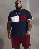Street Casual Simple Color Block Printed Big Men's Set