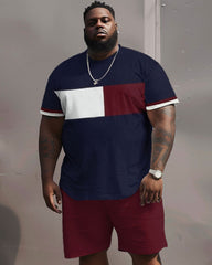 Street Casual Simple Color Block Printed Big Men's Set