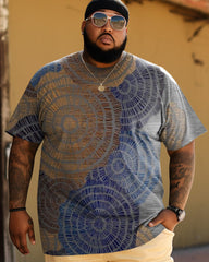 Men's Plus Size Artistic Blue Print Short Sleeve T-Shirt