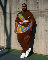 Big Men's Casual Animal World Colorful Eagle Printed Summer Short Sleeve T-shirt Pants Set