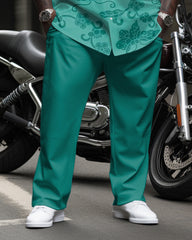 Men's Plus Size Retro Pattern Printed Long Sleeve Lapel Shirt 2-Piece Set