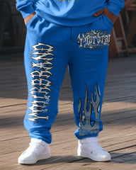 Men's Plus Size Flame Star Moon Sweatshirt Two-Piece Set