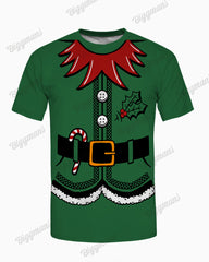 Big Guys Christmas Elf Cosplay Printed T-Shirt and Shorts Set