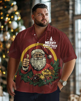Men's Plus Size Thumb Santa Happy New Year Letter Print Short Sleeve Shirt