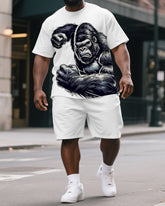 Men's Big & Tall Fierce Hitting Gorillas Print Daily Fashion Short-Sleeved T-shirt & Short Set