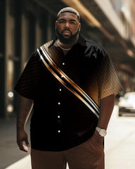 Spliced Pattern Printed Lapel Short Sleeved Oversized Men's Shirt