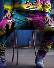 Women's Plus Size Colorful Milk Leopard Graffiti Hoodie Set